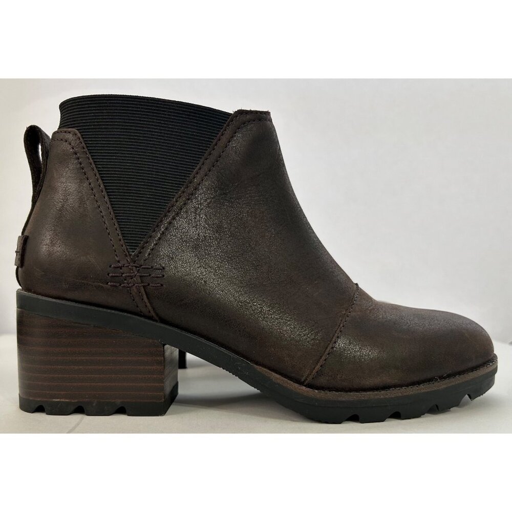 Sorel Cate Chelsea Boots 7.5 Leather Block Heel Brown Fashion Waterproof